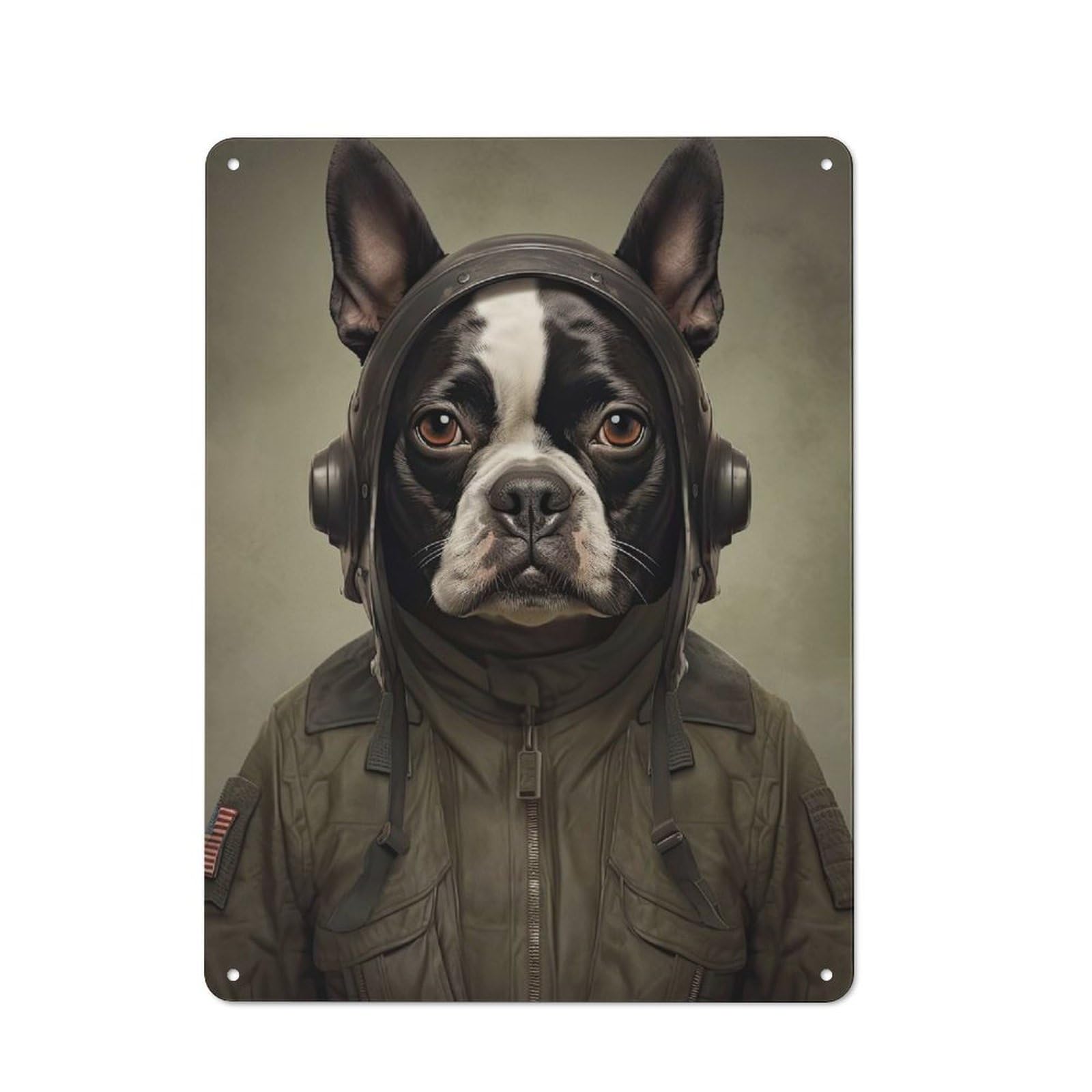 Junmoney Style-3 40X30cm Vintage Tin Sign With Boston Terrier Soldier For Hobby Room Or Studio, For Winter Interiors And Metal Sign Collectors