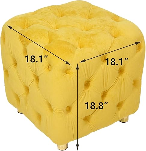 Miniatura 10 de Polibi Otomana cuadrada tapizada de terciopelo, moderna y suave, taburete de maquillaje, asiento cómodo para sala de estar, dormitorio, entrada