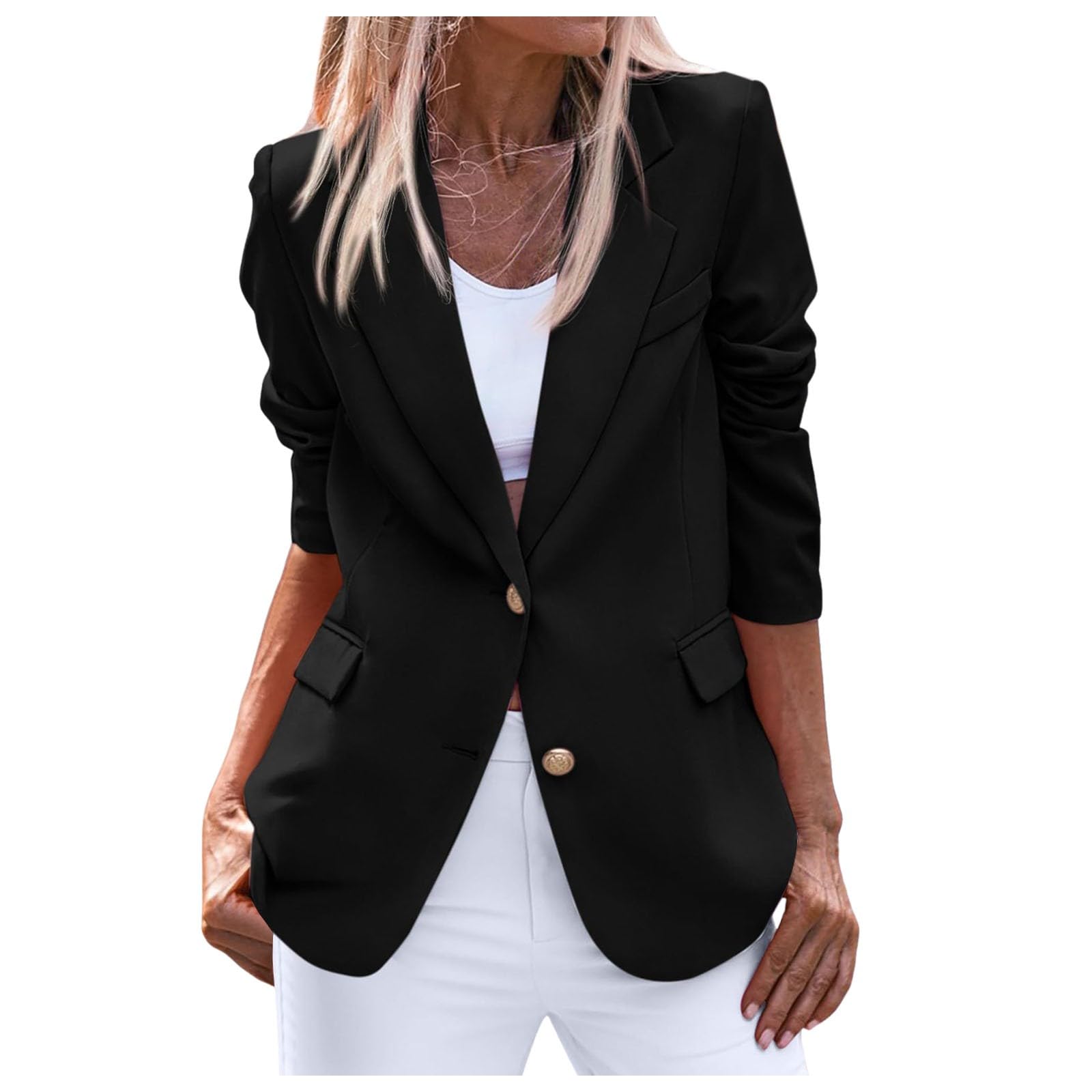 Suit Jackets for Women Stretch Lapel Collar 2 Button Long Sleeve Cropped Blazer Work Office Business Casual Blazers