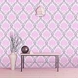 LIFAVOVY Pink Damask Peel and Stick Wallpaper Waterproof Removable Contact Paper Decorative Self Adhesive Shelf Drawer Liner Roll 17.7