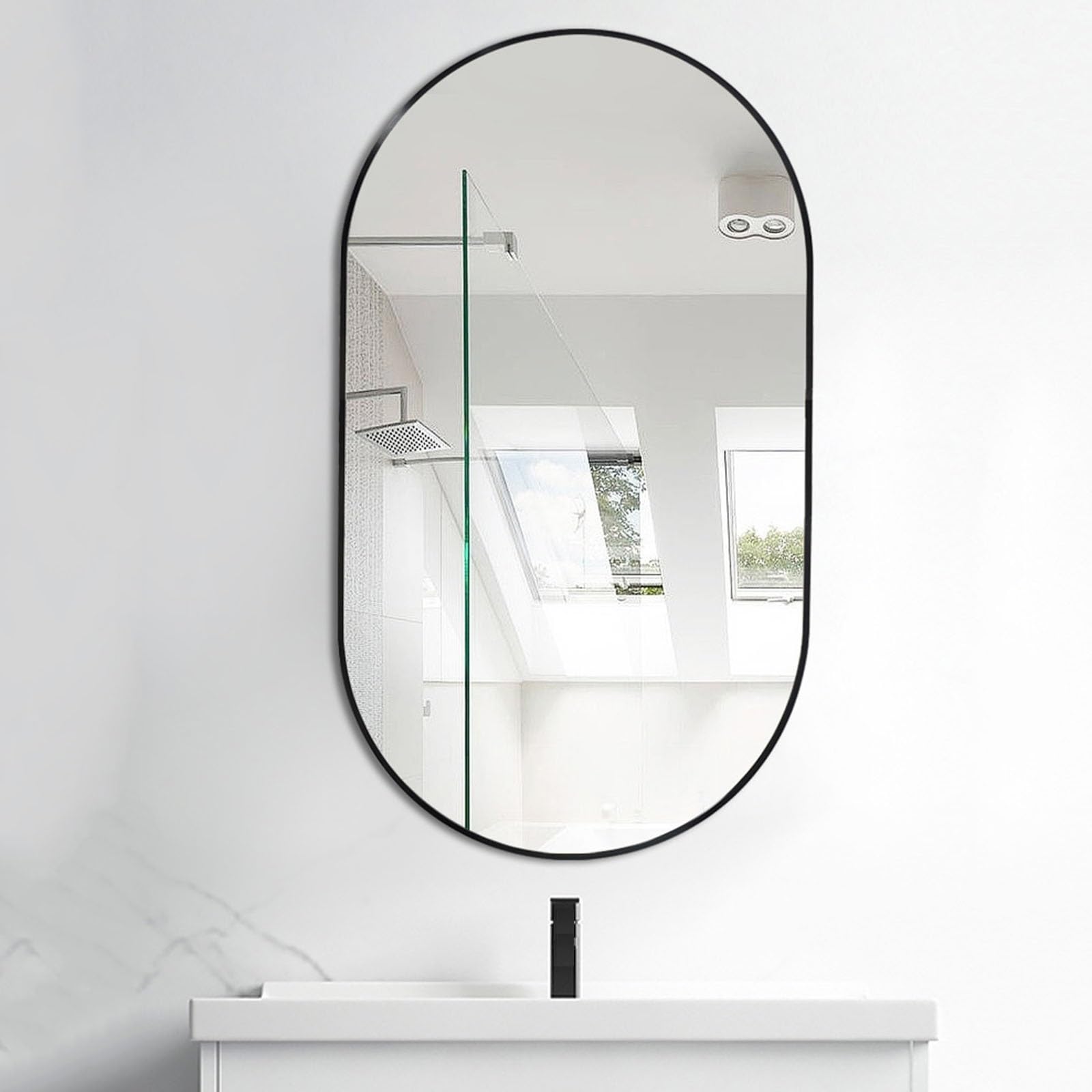 Specchio Ovale Per Il Trucco, Specchio Da Bagno Con Cornice In Metallo, Specchio Da Parete HD Impermeabile E Antiossidante, Per Ingresso, Camera Da Letto E Soggiorno, Nero E Oro(Black,50*80cm/19.69*31