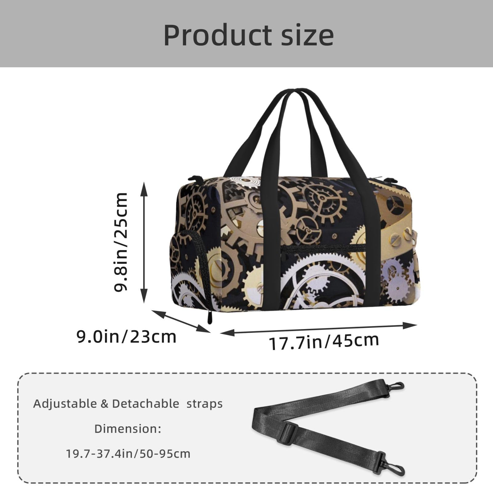 Steampunk mechaniczne przekładnie drukowane ręczna torba sportowa crossbody torba podróżna