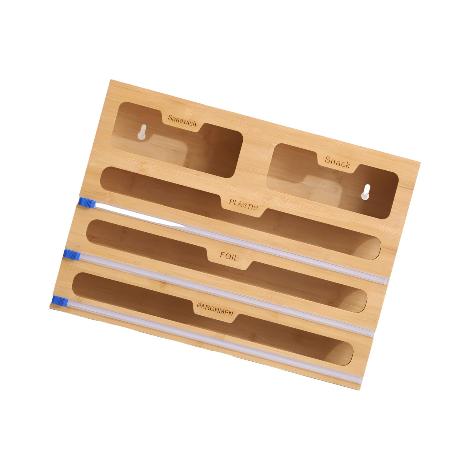 Msioytog Premium Wooden Wrap and Bag Holder with Smooth Cutting Mechanism for Neat Kitchen Organization Wrap Planner