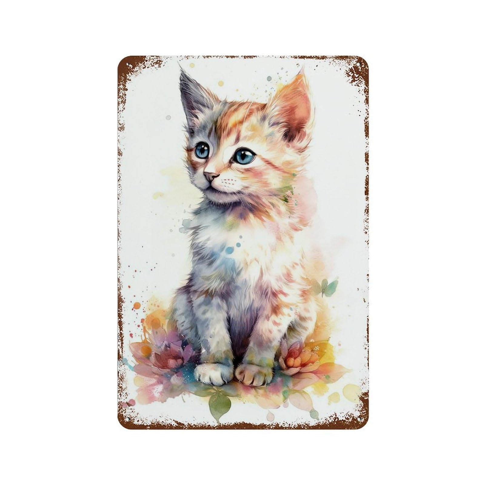Decorative Tin Sign with Watercolor Manx Cat Kitten Design 11.8"x7.9", for Basement, Hobby Room And Garage Decor, Farmhouse Wall Decor