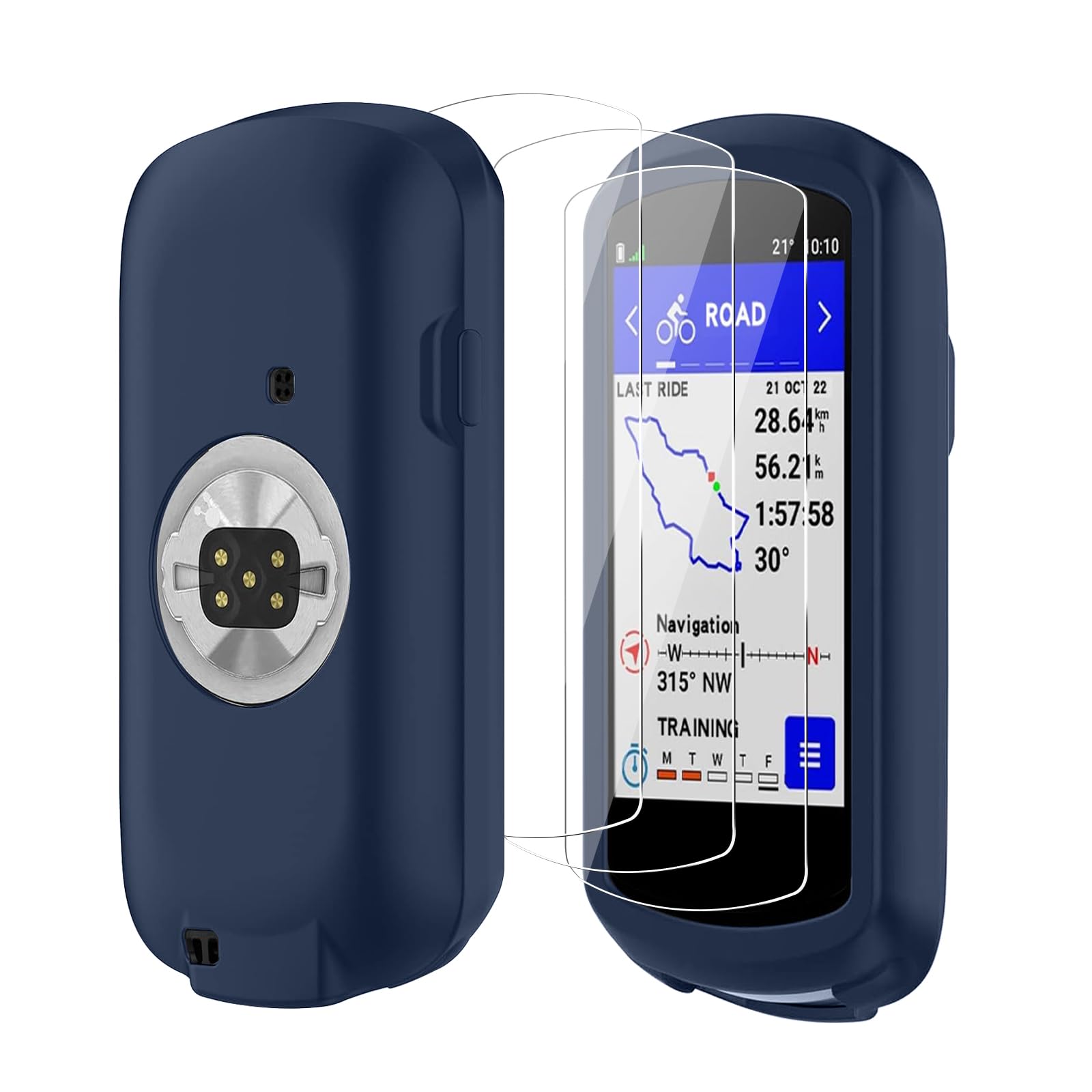 KZIOACSH Case for Garmin Edge 1040/Garmin Edge 1040 Solar, Ultra Silm Full Protection Soft Silicone Shock-Absorption Bike GPS Navi Protective cover with 3 Tempered Glass，Blue