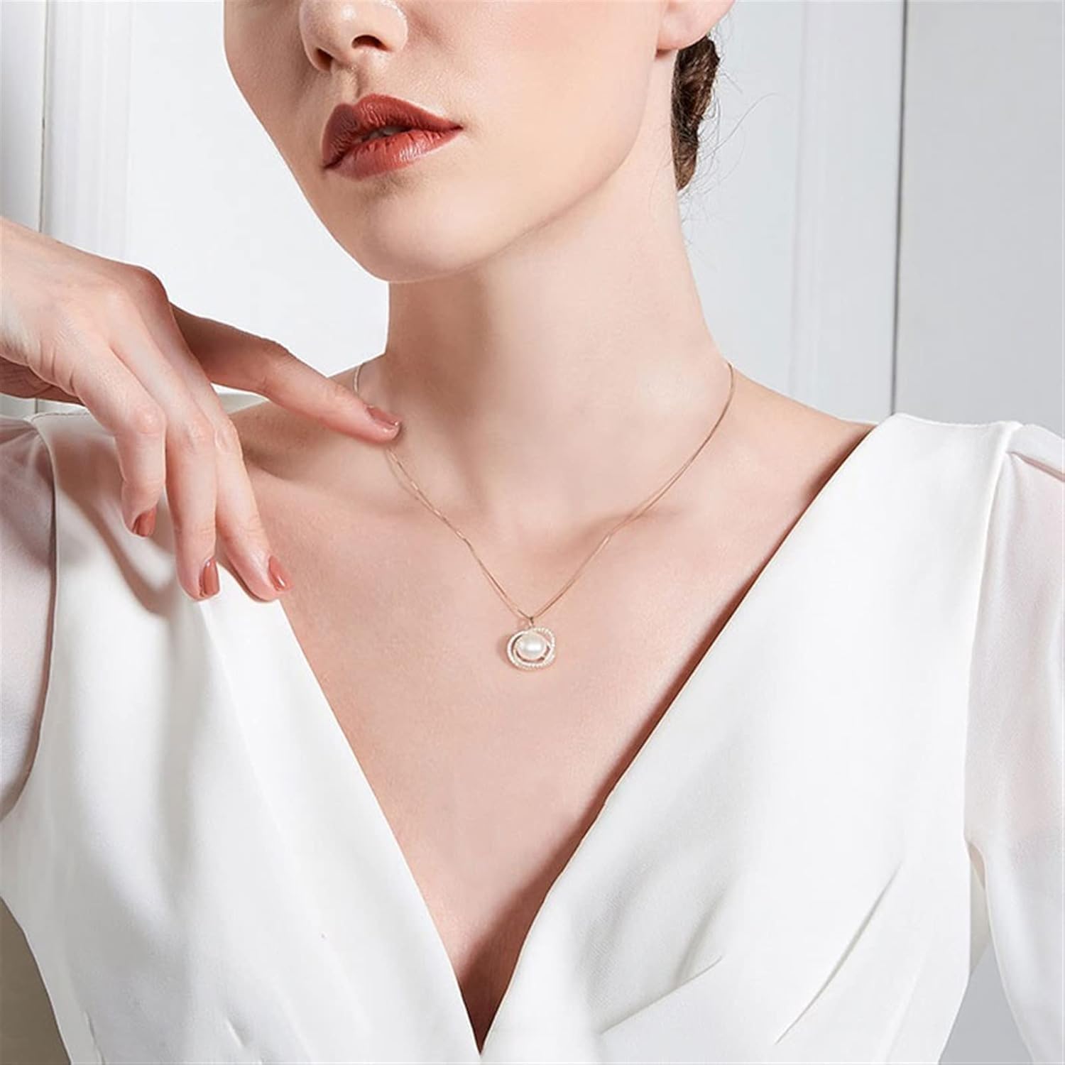 Delicato Presente 925 Necklace Silver Neckace Regali per la Collana per Farina di Perle d'Acqua Dolce