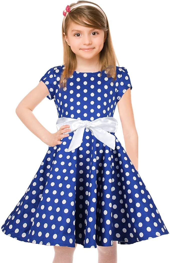 Amazon Feiscat レトロ ワンピース ロカビリー 女の子 夏服 スイング スカート ロカビリードレス ワンピース ヘプバーン ドレス 子供 夏服 女の子 ガールズ ハイウエスト スカート キッズドレス 洋服 ワンピース チュニック 通販