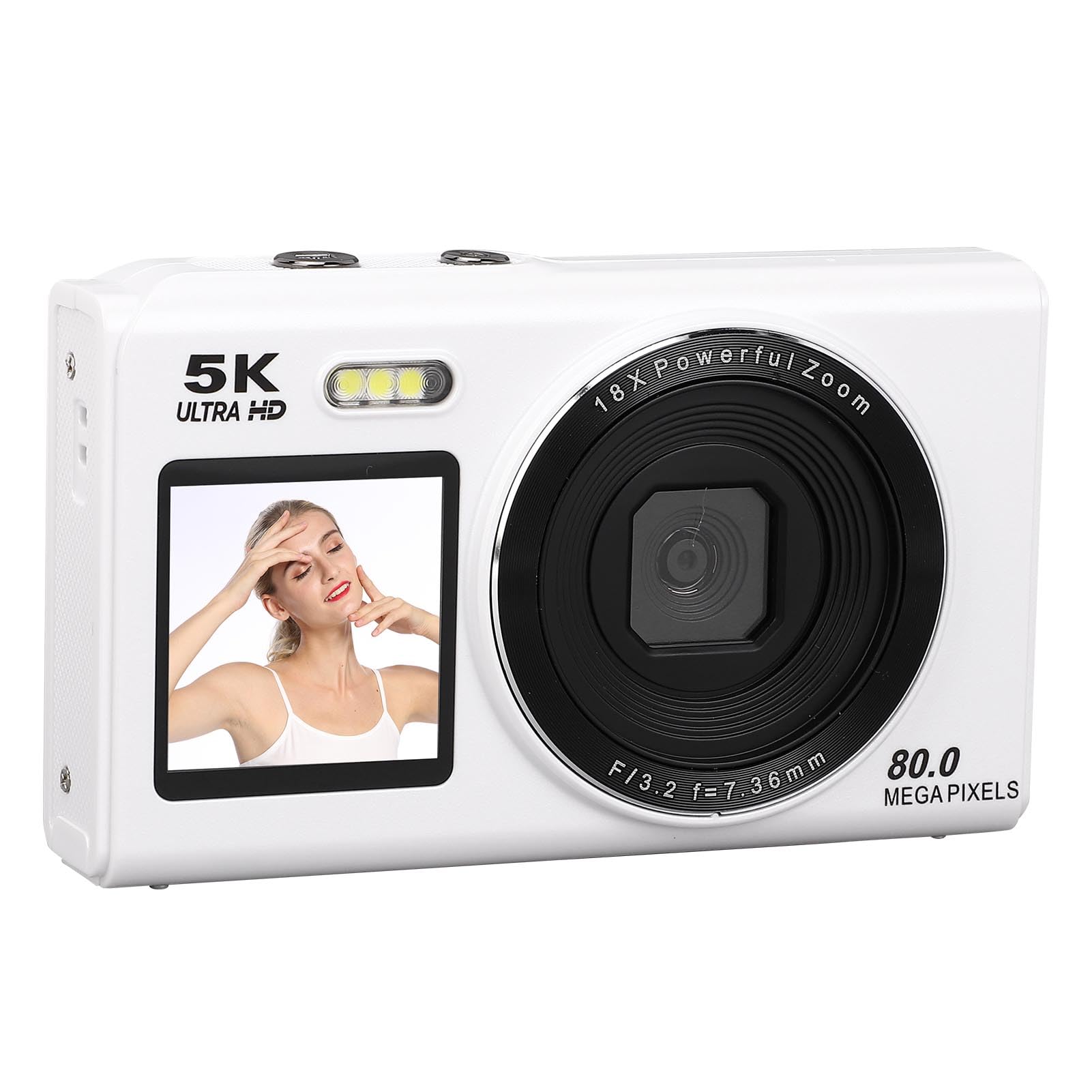 Bewinner Fotocamera Digitale 5K per Fotografia, Videocamere per vlog Wi-Fi da 80 MP con Flash Integrato, Doppio Schermo da 2,8 Pollici e 1,5 Pollici, Videocamera con Zoom Digitale 18X e (64GB)