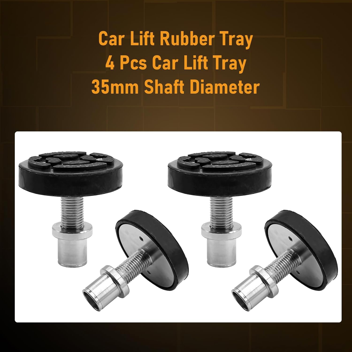4 Pack 35mm Shaft Diameter Car Lift Round Tray Rubber Pads Fit for 2 Post Car Lift, Screw Up Car Lift Feet Pad, Heightening Feet Plus High Car Lift Tray