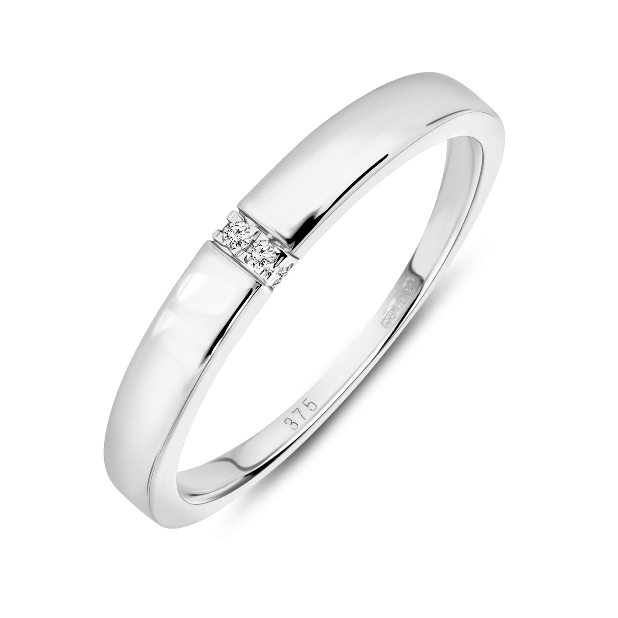 MIORE Verlobungsring Damen aus 9 Karat Weißgold (375) mit 0.02 Ct Diamanten in Spannfassung, Verlobungsring mit 4 natürlichen Brillanten, Echtgold allergenfrei & handgefertigt (Gr.48-60)