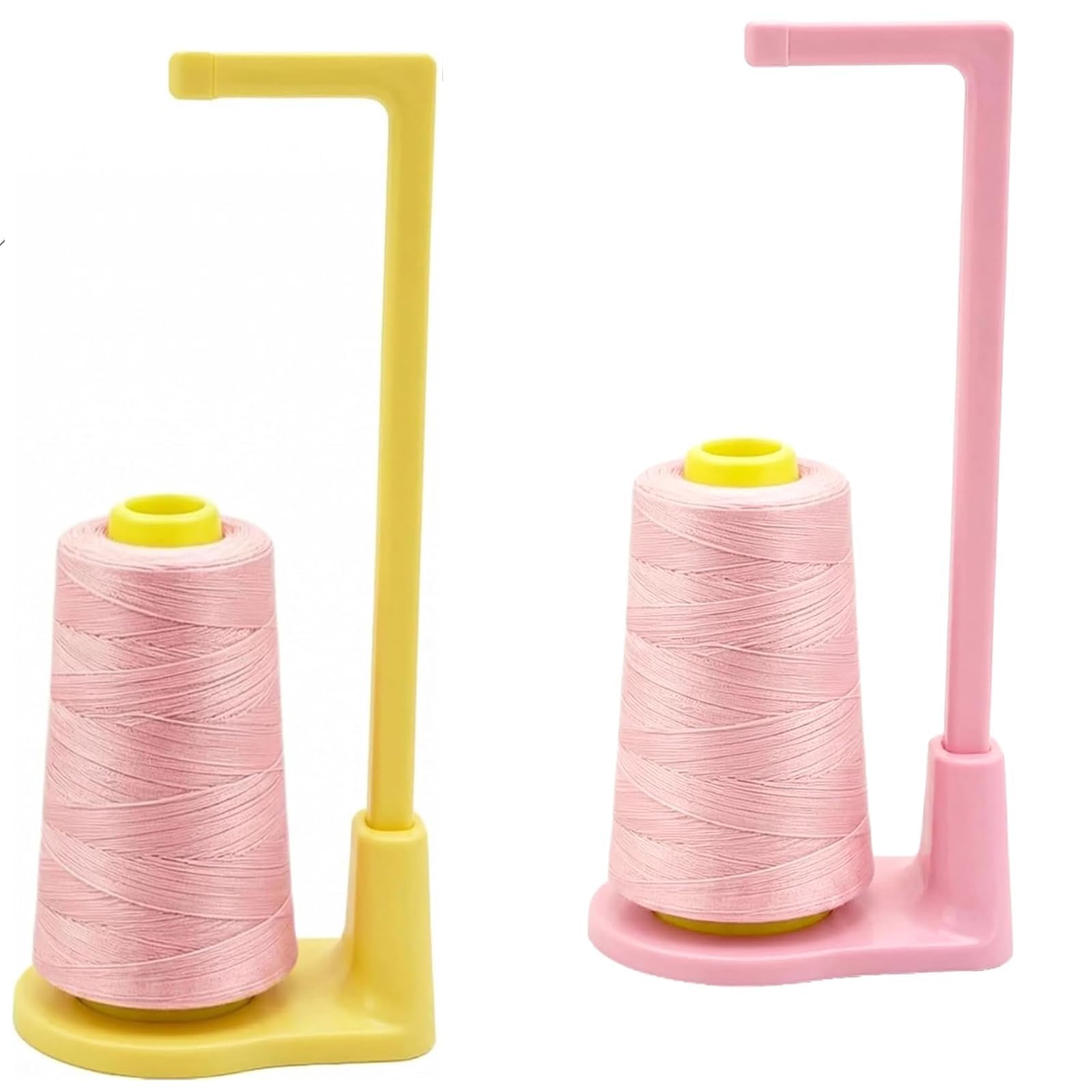 Thread Stand for Sewing Machine Thread Spool Holder Desktop Large Capacity Cone Spool Organizer Rack Universal Household Spool Holder with Anti-Tangle Guide for Spools Sewing Enthusiasts(Pink+Yellow)