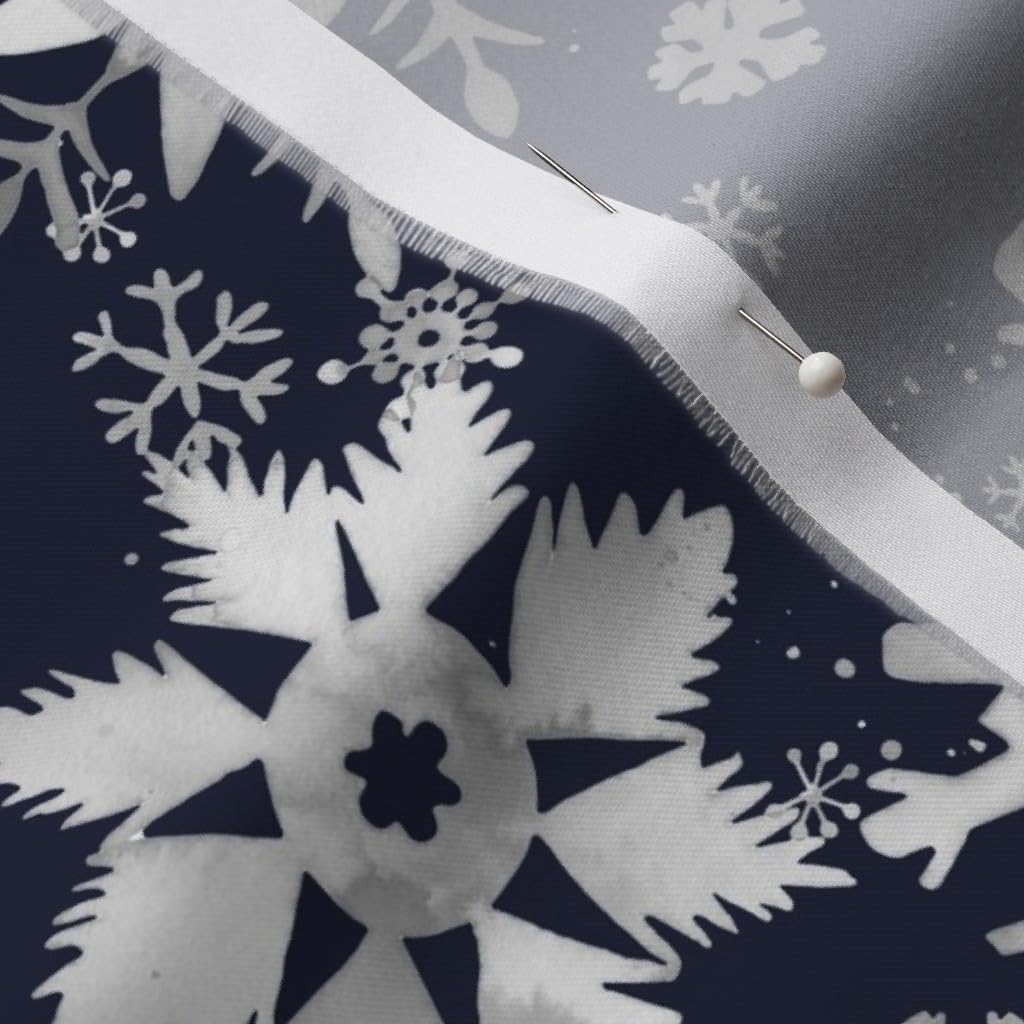 Spoonflower Fabric - Snowflakes Winter Snow Christmas Holiday Navy White Blue Stars Printed on Organic Cotton Sateen Fabric by The Yard - Sewing Quilting Apparel Home Decor