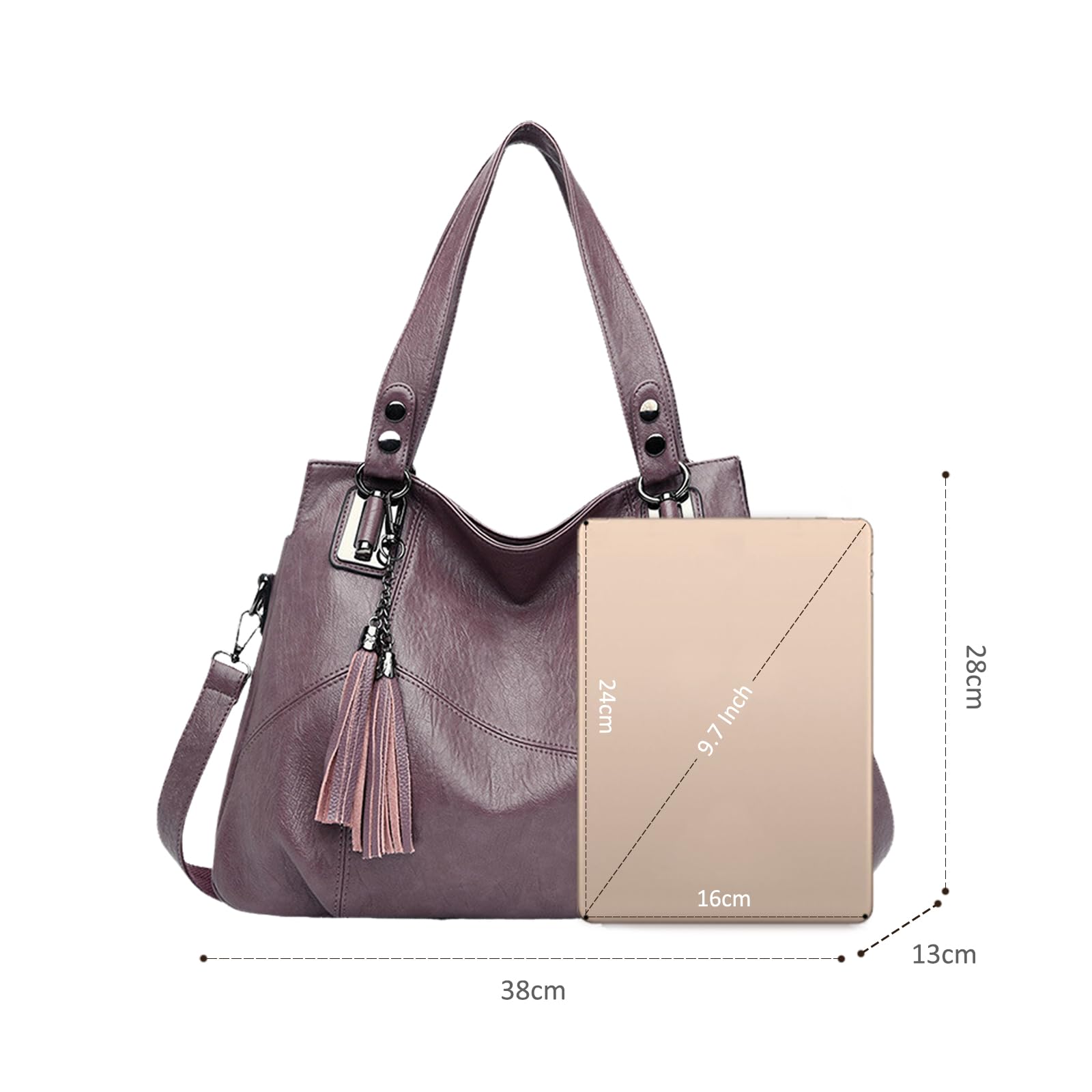 NICOLE & DORIS Sac à main en cuir PU souple pour femme, sac à bandoulière à longue bandoulière, grand sac à bandoulière avec pompon