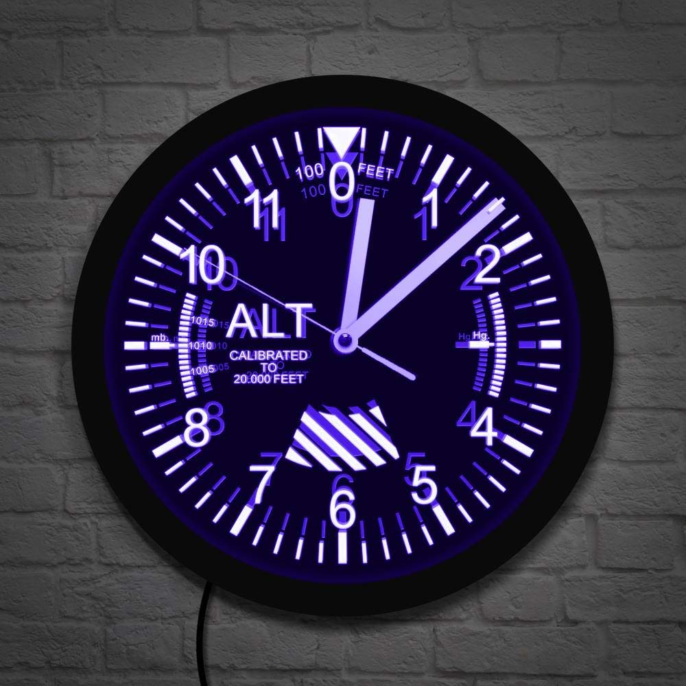 yuandd Altimeter Sign LED Wall Clock Altitude Meter Tracking Pilot Air Plane Altitude Measurement Modern Wall Clock Watch Gift