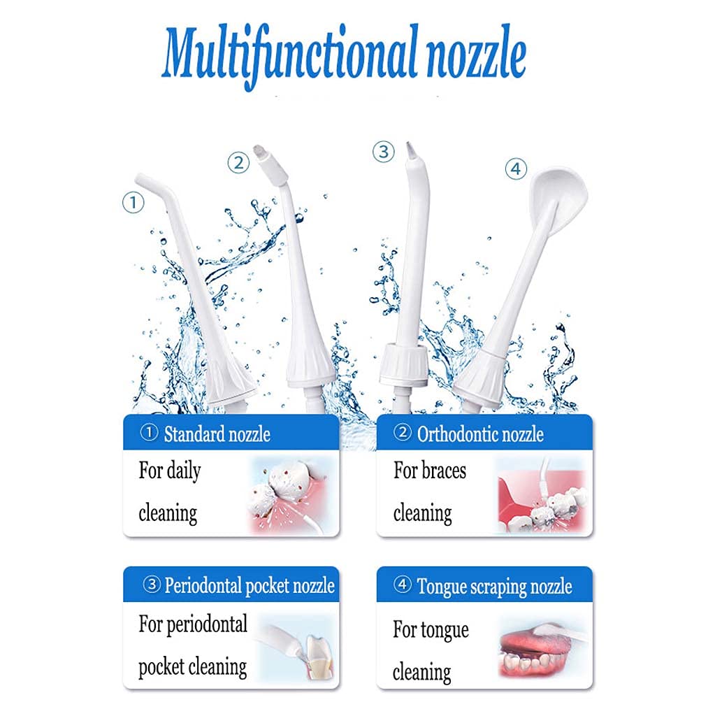 Irrigatore orale dentale Flosser dell'acqua, 6 punte a getto | Ricarica induttiva portatile 100-240 V | Raccoglitore elettrico per acqua 120 sec Pick dentale per famiglia |volume 150 ml - 1400 mAh