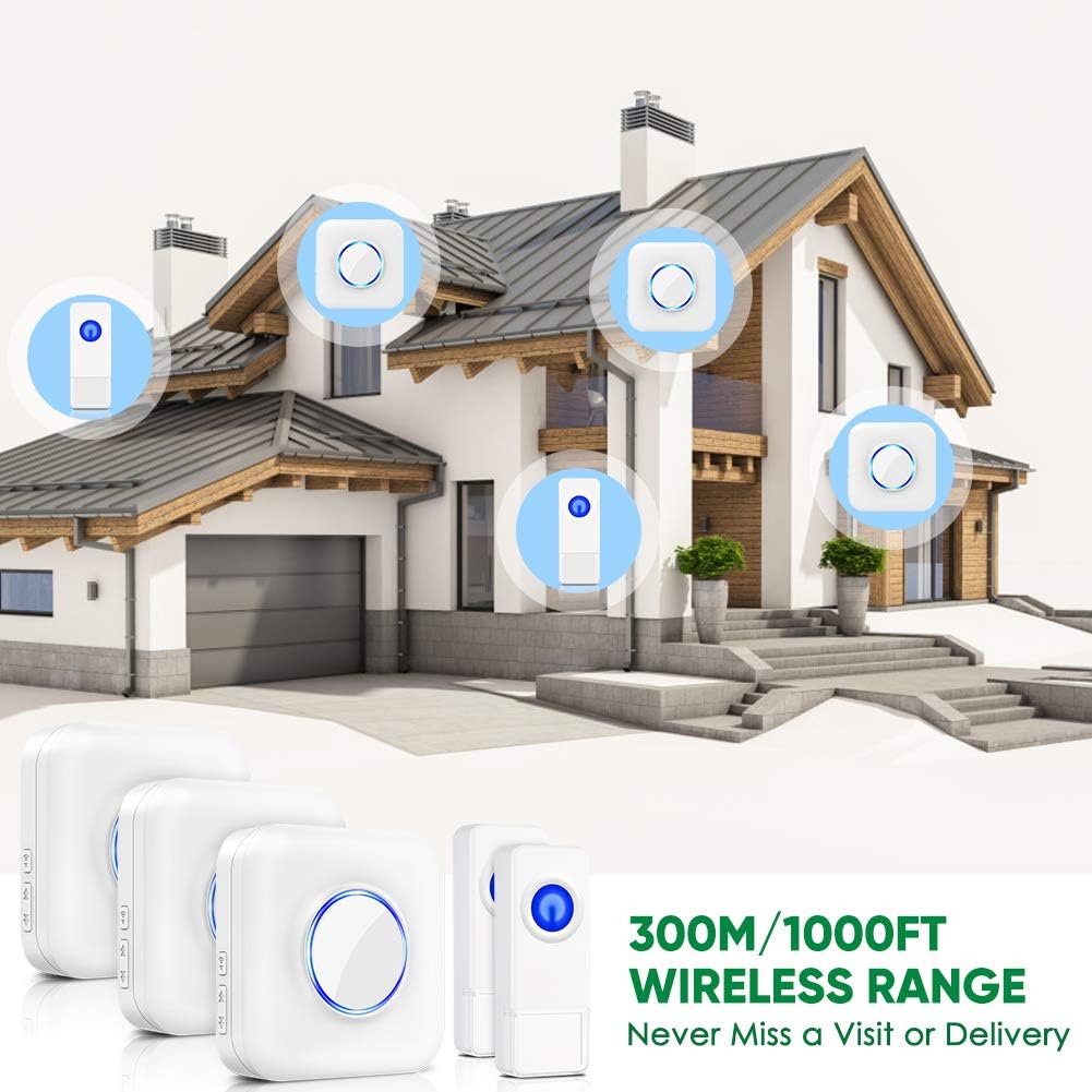 BITIWEND Wireless Doorbell Kit,Door Bell Operating at 1000 Feet with 58 Chimes,5 Level Volume, 3 Receivers & 2 Weatherproof Push Buttons with Sound and LED Flash,Low Power Consumption - - 