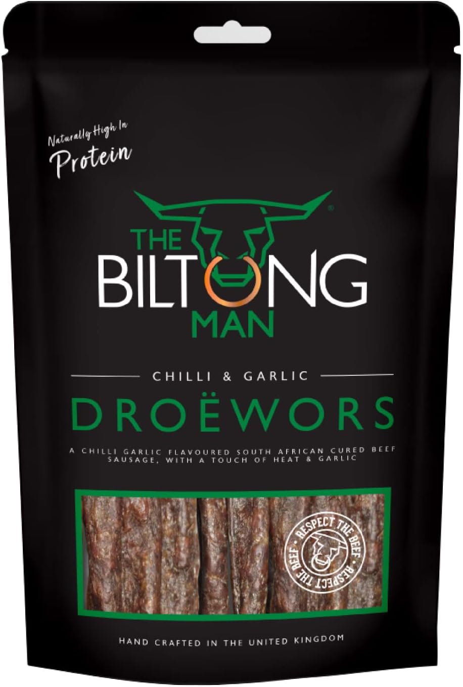 The Biltong Man Chilli Garlic Droëwors - High-Protein Beef Snack with a Chilli Bite, 500g