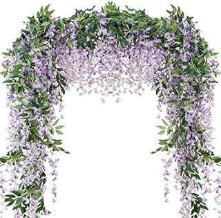 2PCS 7.2FT Artificial Wisteria Flowers Garland Fake Wisteria Vine Fake flowers Garland Silk Ivy Hanging Flower for Wedding Decorations Home Garden Party Decor(Purple)