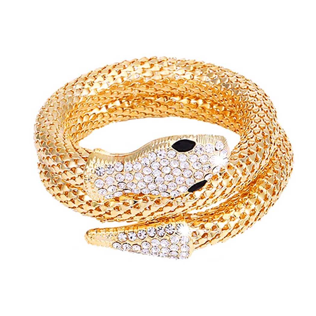 Gold Cuff Bracelet for Women Rhinestone Snake Hand Jewelry Adjustable Charm Bangle for Halloween Costume