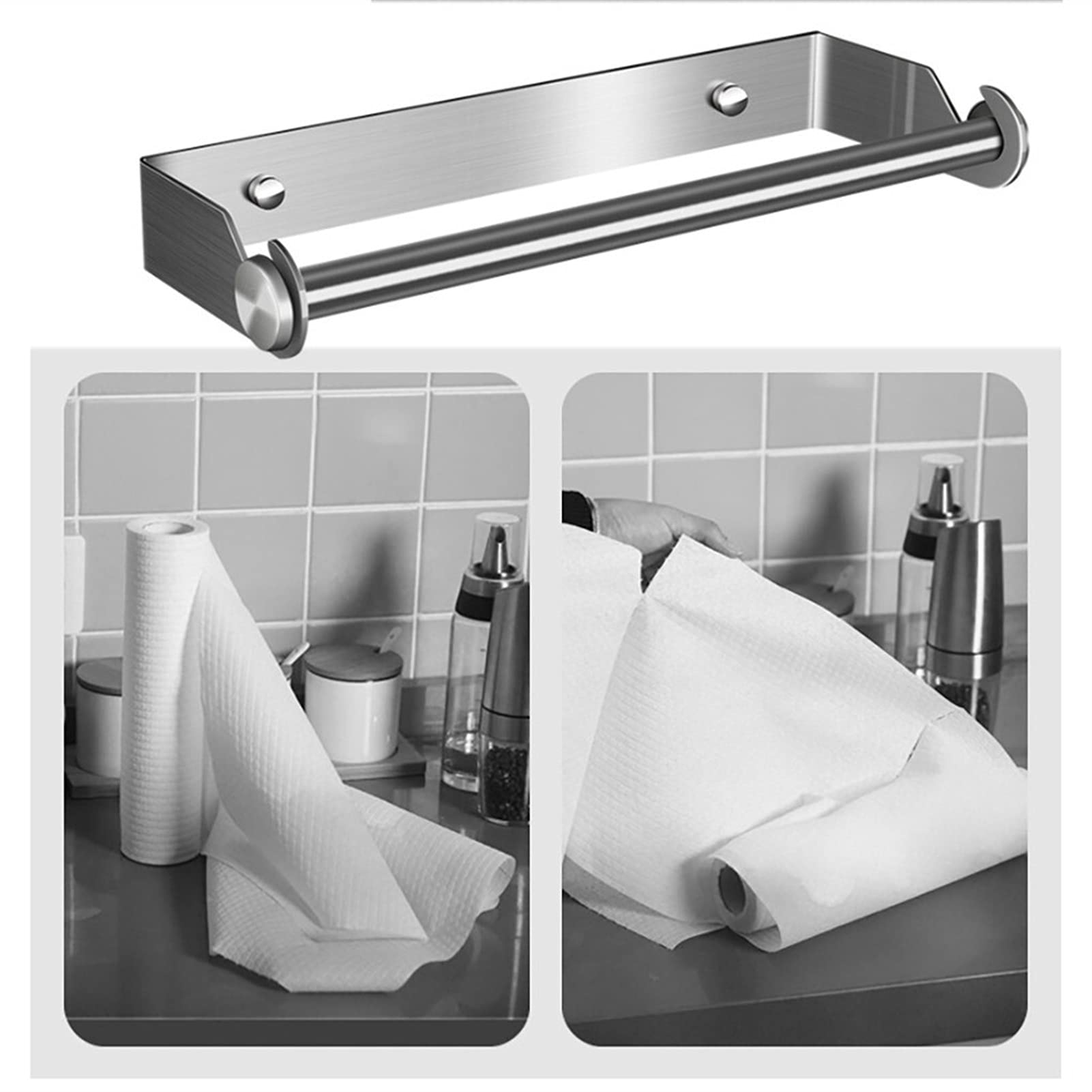Küchenrollenhalter Edelstahl Papiertuchhalter Punch-free Handtuch Rack Wandmontierte Rolle Papierständer for Badezimmer Küchentücher Hängen Papierhandtuchhalter (Color : Schwarz)