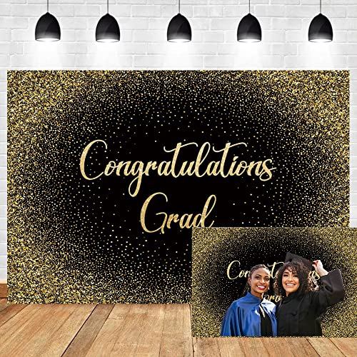 OERJU Graduation Backdrop Black and Gold Glitter Congrats Grad Backdrop Banner Class of 2026 Photo Backdrops School College Congratulations Graduation Party Decoration Photography Background 8x6ft