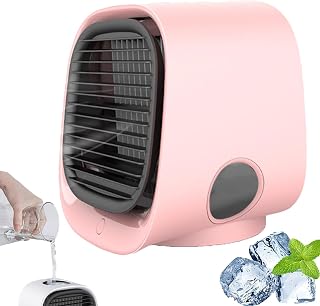 Aire Acondicionado portátil Airabreeze, Enfriadores de Aire Portátiles, Mini Aire Acondicionado con luz Nocturna, Enfriador de Sobremesa con USB y 3 Velocidades Ajustables para el Hogar (Rosa)