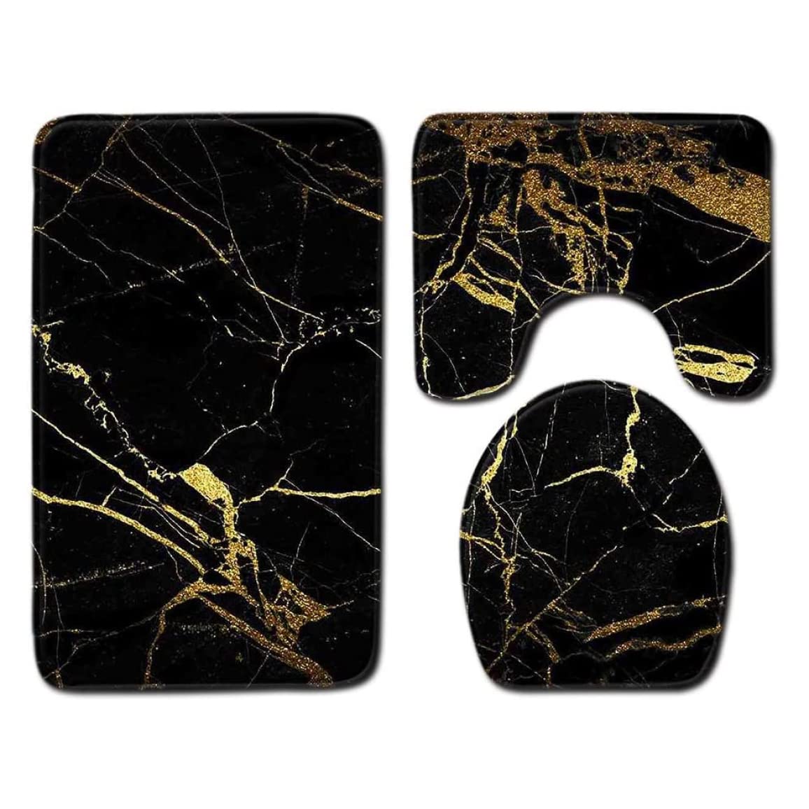 Lot de 3 Tapis de Bain antidérapants en Polyester Doux pour Salle Bain - 50 x 80 cm - et Or