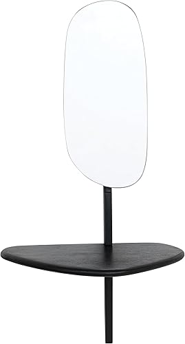 Bloomingville Espejo de pared con forma orgánica de mango y metal de 15 pulgadas con estante, color negro mate