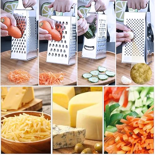 Vertical Stainless Steel Grating Four-Sided Boxed Grater+Peeler,Boxed Grater Stainless Steel With 4 Sides,For Fruit,Carrots,Cheese, Melon, Planing, Potatoes Etc #TOP1