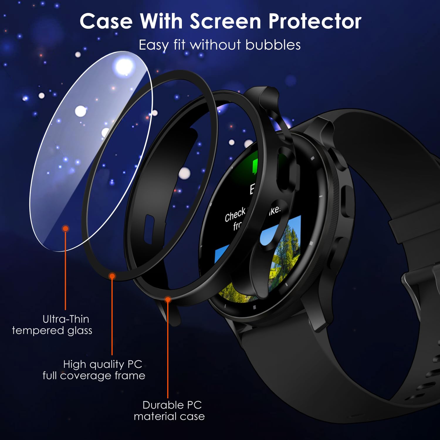 Ivoler 3 Piezas Funda Para Garmin Venu 3S 41mm, Protección Completa Protector De Pantalla De Cristal Vidrio Templado Duro PC Anti-arañazos Carcasa, 2 Transparente 1 Negro