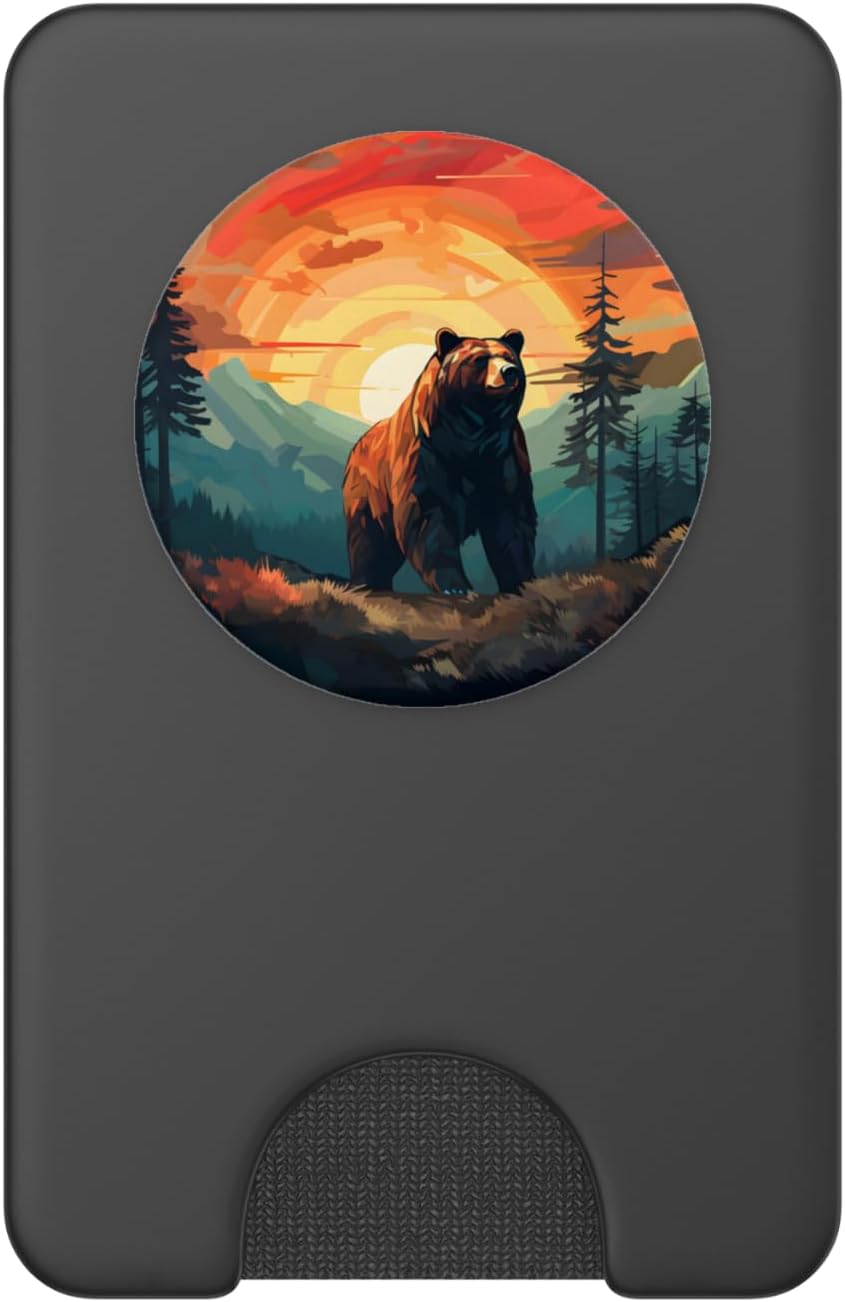 Bear Retro Sunset Forest Spirit Animal PopSockets PopWallet for MagSafe