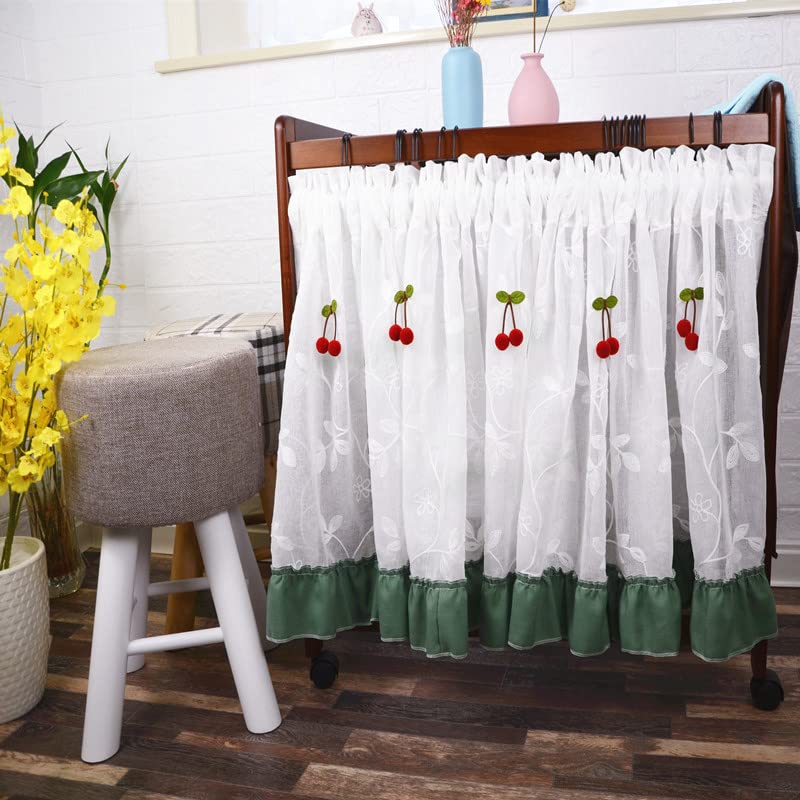 Devola Rideau brise-bise style maison de campagne vintage, transparent, motif floral, brodé, rideau de bistrot, avec volants, décoration de la maison, rideau court de cuisine, 140 x 170 cm, blanc