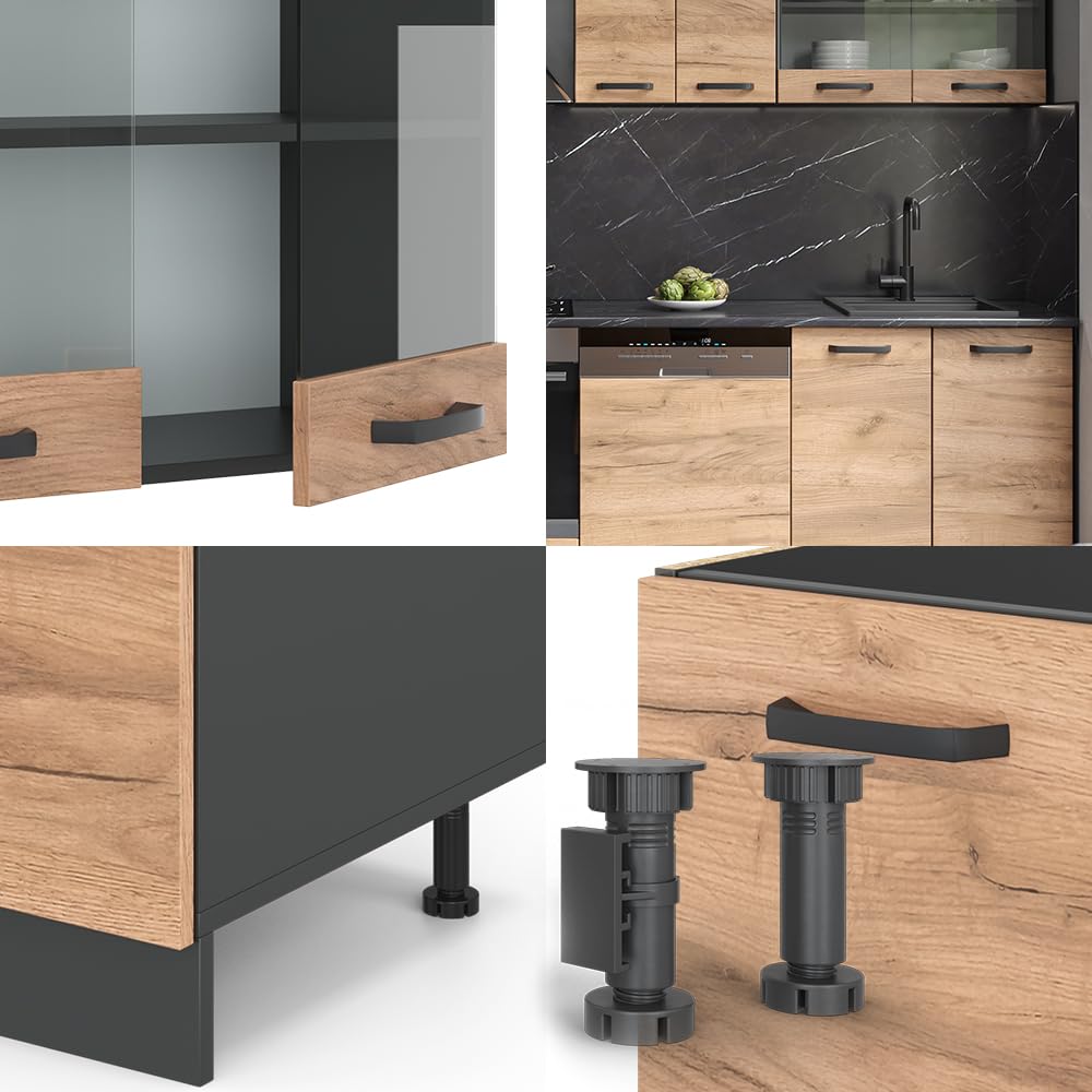 Vicco Cucina componibile R-Line, Rovere dorato/antracite, 300 cm | senza piano di lavoro, adatto per l'espansione personalizzata tramite moduli aggiuntivi