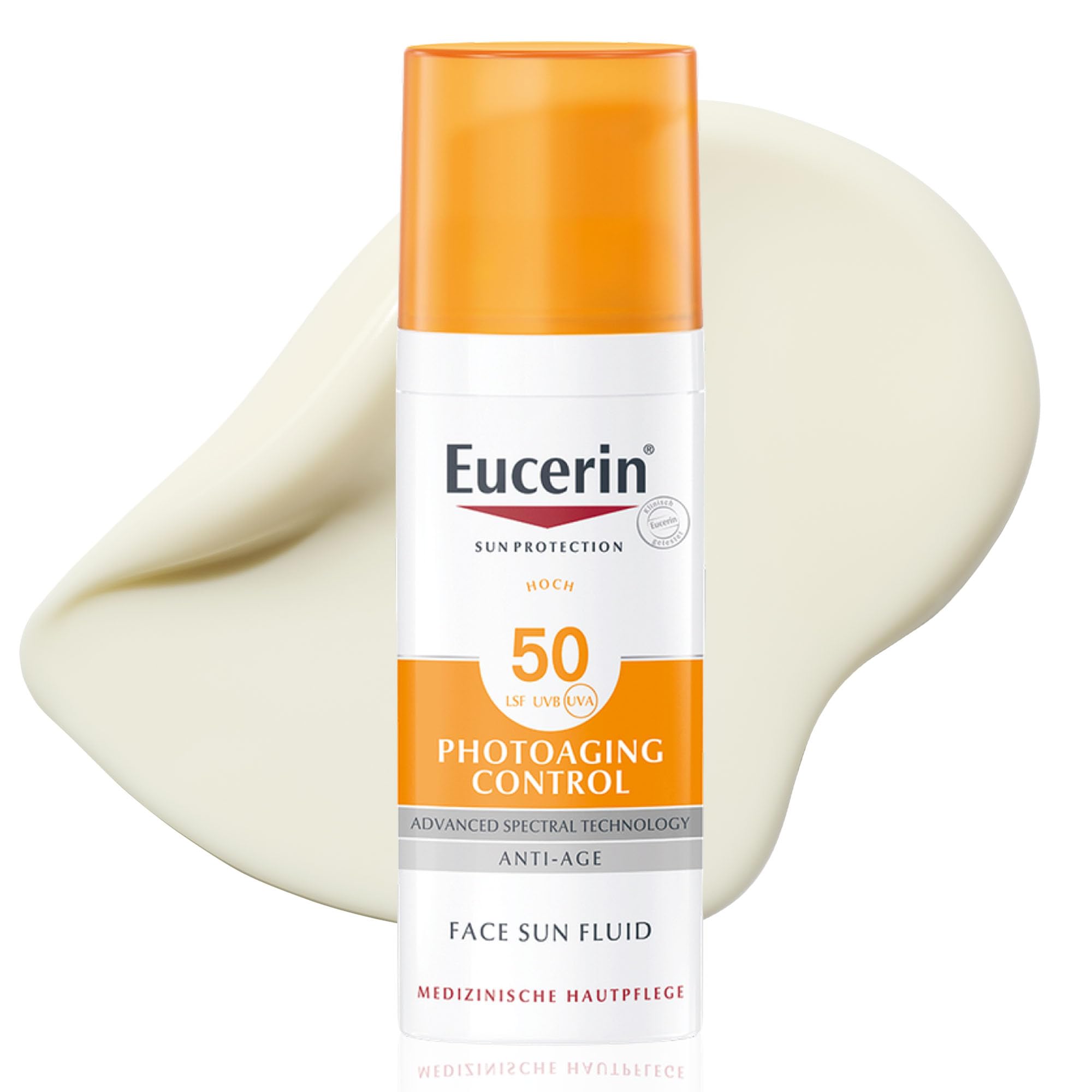 Eucerin Photoaging Control Face Sun Fluid LSF 50+ 50 ml, Sonnencreme für das Gesicht mildert effektiv Falten, feuchtigkeitsspendender Sonnenschutz mit Hyaluronsäure und UVA/UVB-Filtern