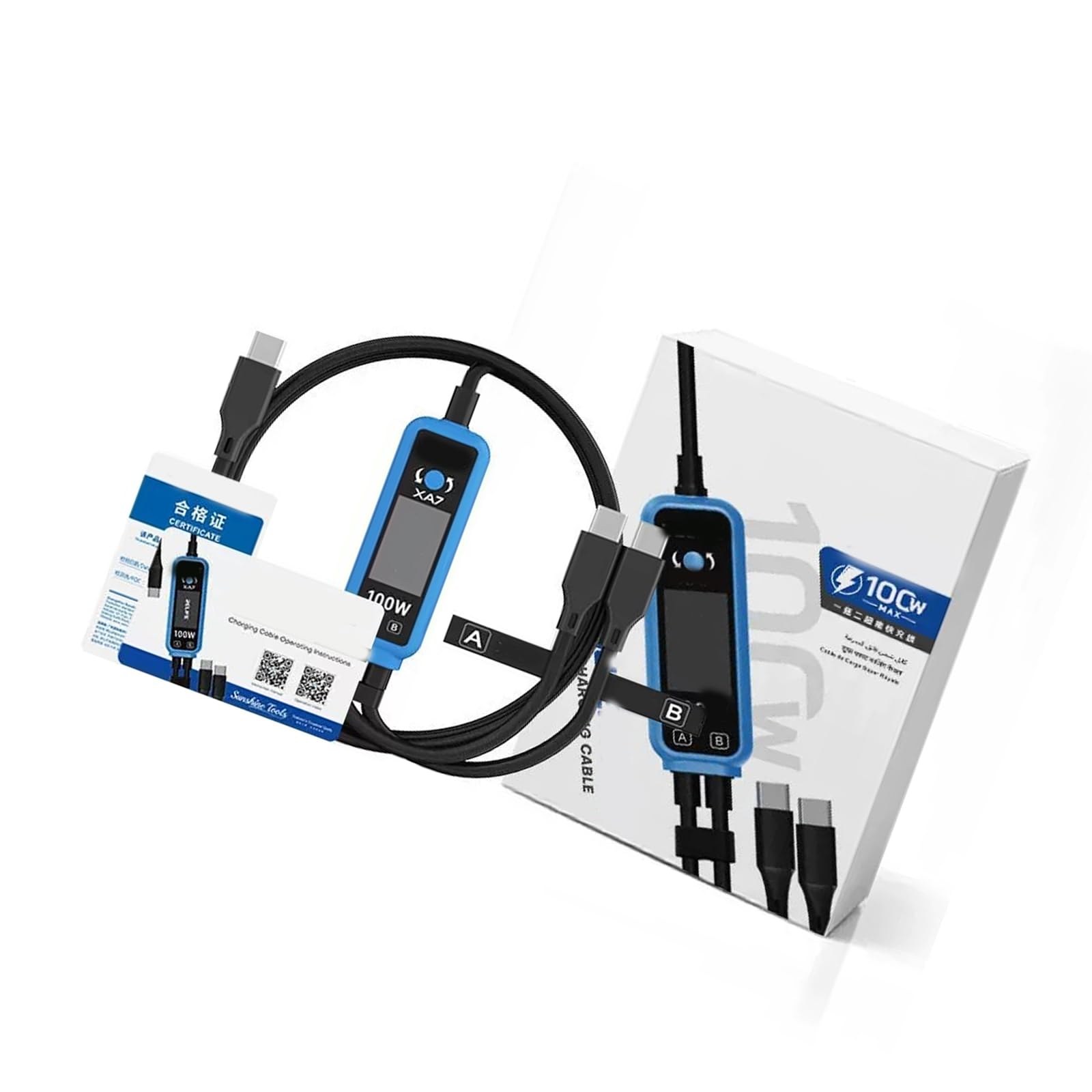 1 do 2-portowy kabel do ładowania typu C, 100 W, szybkie ładowanie z wyświetlaczem danych w czasie rzeczywistym, do telefonu, tabletu, przewód testowy USB C