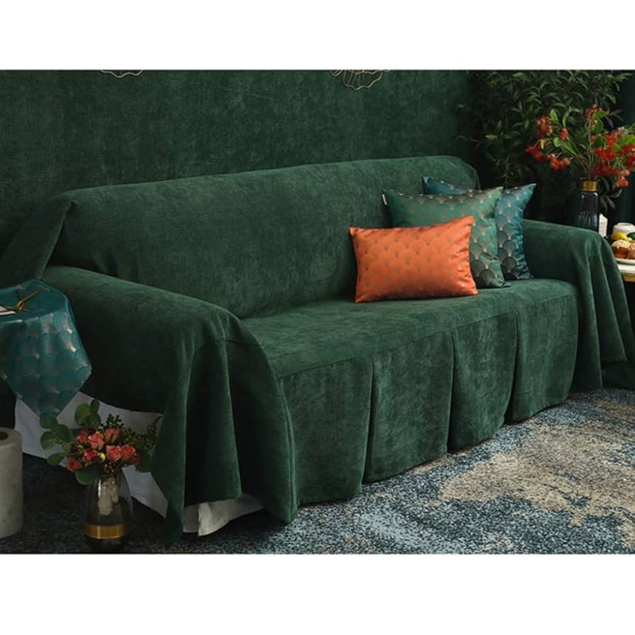 ◆グリーンのマルチカバー　キルティングブランケット　ボタニカル Amazon｜マルチカバー ダークグリーン ソファカバー シンプル 多