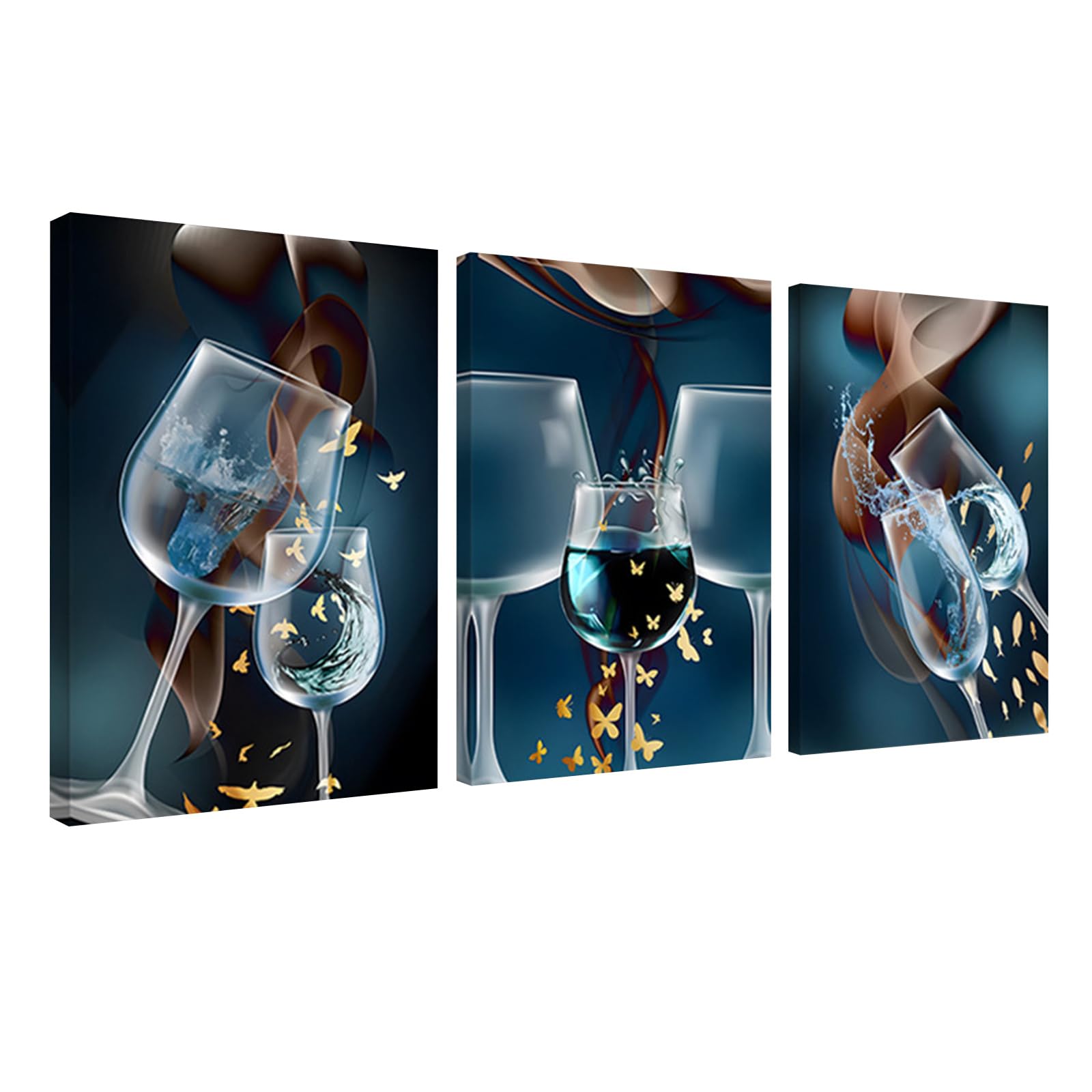 hocadon 3 Paneles Cuadros Decoracion Salon Copa Azul Cuadros Decoracion Cocina Cuadro De Pared con Marco para Cocina, Sala de Estar, Dormitorios, Oficina