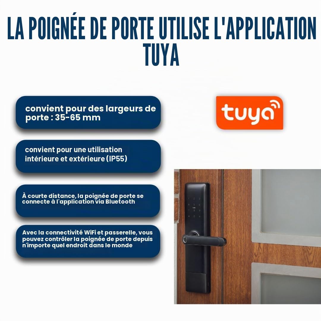 Serrure de porte intelligente TTlock avec poignée – Accès sans clé par code, empreinte ou mobile – Verrou électronique pour porte en bois, aluminium ou portail extérieur