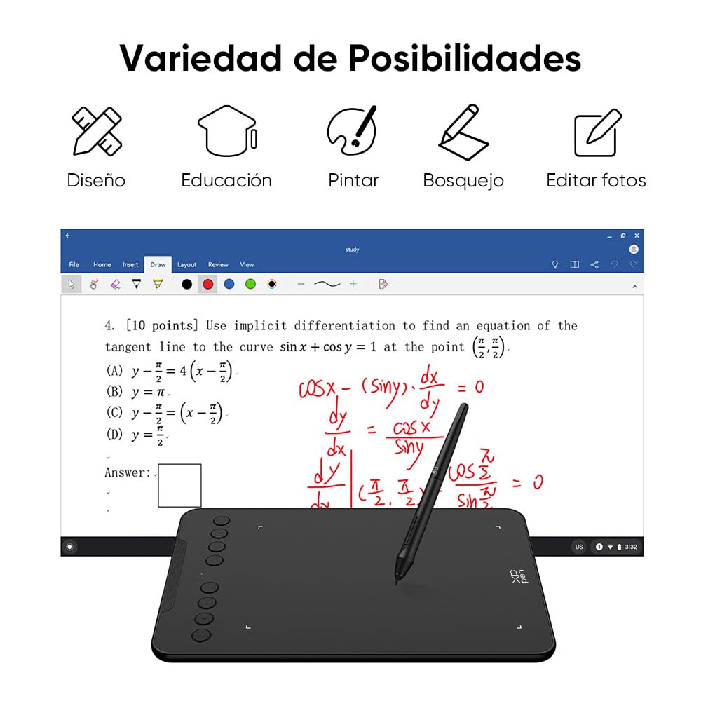 XPPen Deco 01V3 Tableta Gráfica Dibujo Digital de 10x6 Pulgadas, Tableta para Dibujar con Lápiz 16384 Niveles, Inclinación de 60 °, Ideal para Aprendizaje y Trabajo.