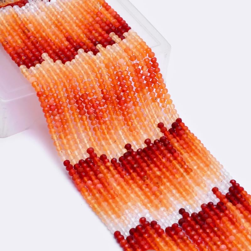 Perline rondelle micro sfaccettate da 3 mm-3,5 mm con opale di fuoco messicano AAA+ | Perline sfuse di naturali arancione/rosso opale di fuoco | Filo da 13 pollici B-1-475 (confezione da 1)
