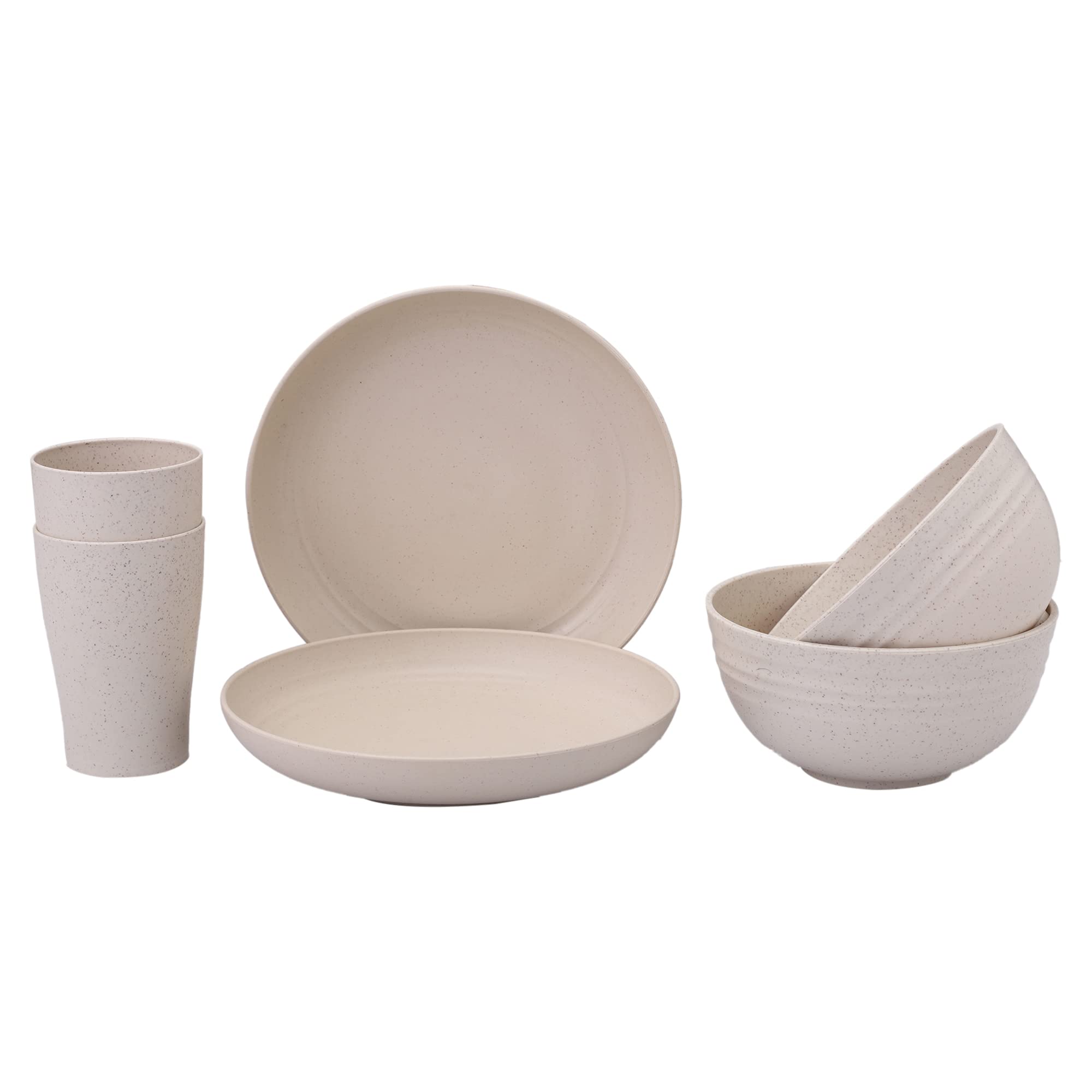 Irida Naturals Planet Friendly Dinnerware Sets - Lightweight & Unbreakable Microwave Safe Cups, Plates and Bowls Set, Wheat Straw Hot & Cold Serving Dinner Sets, 6 Pcs (Soft Beige)