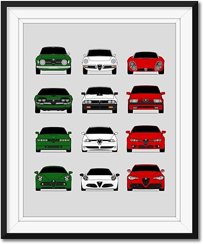 Custom Car Posters Handmade Poster compatible with Alfa Romeo Generations and Print of Alfa Romeo - Green/White/Red, 24x36 Metallic Print (Unframed)
