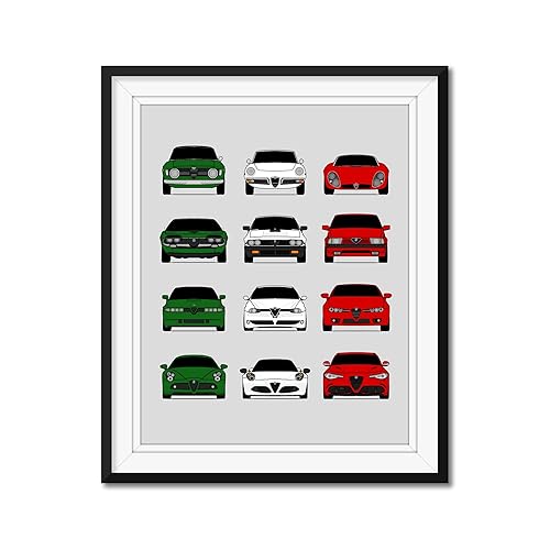 Alfa Romeo Generations Inspired Car Poster - Handmade Print of Alfa Romeo - GreenWhiteRed, 24x36" Metallic Print (Unframed)-Perfect Gift Car
