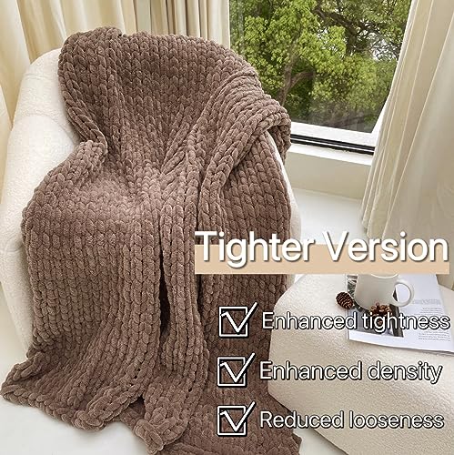 Maetoow Tighter Version Chenille Chunky Knit Blanket Throw （40×50 Inch）, Handmade Warm & Cozy Blanket Couch, Bed, Home Decor, Soft Fleece Banket, Boho Thick Blankets And Giant Yarn Throws，Brown #TOP1