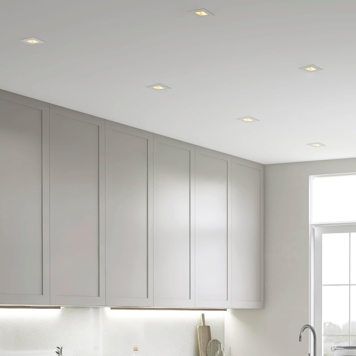 Maxxima 2 in. Ultra-Thin Recessed Anti-Glare LED Downlight - Canless IC Rated, 500 Lumens, 5 Color Temperature Selectable 2700K/3000K/3500K/4000K/5000K, Dimmable Square Stone Gray Trim, 90 CRI