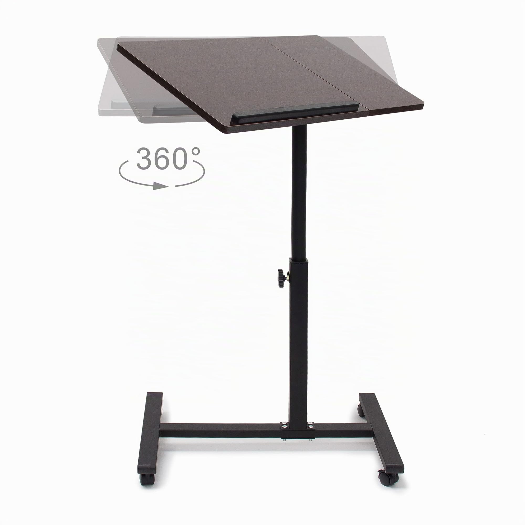 Relaxdays Mesa Ordenador Portátil, Altura Ajustable, Soporte Laptop, Ruedas, Giratoria, Inclinable, 95x60x40,5 cm, Negro