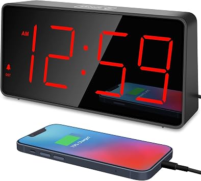 Peakeep Large Digital Alarm Clock for Bedroom Bedside Seniors 5 Dimmer | Big LED Numbers for Seniors, Loud Alarm Clock for Heavy Sleepers, Battery Backup, Plug in Electric with USB Charger