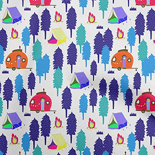 oneOone Cotton Jersey White Fabric Camping Fabric for Sewing Printed Craft Fabric By The Yard 58 Inch Wide