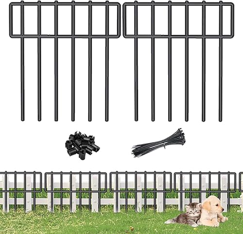 Paquete de 10 vallas de barrera para animales, sin excavación, 10.8 pies de largo x 12 pulgadas de alto, de metal a prueba de óxido, valla de metal