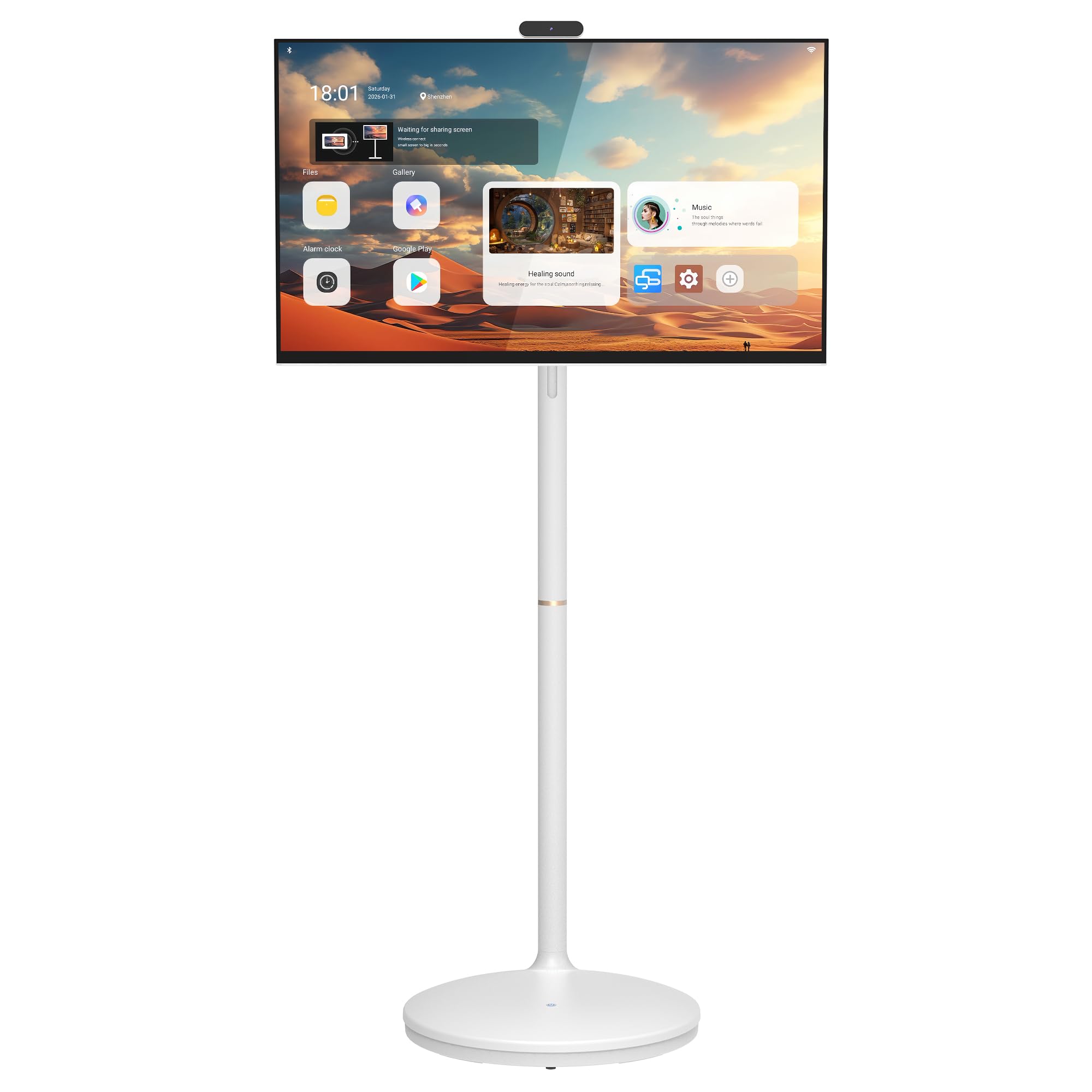 Cugima 32" 2K Smart Portable TV, Rolling TV on Wheels, Anti-Glare Touchscreen Monitor, Rechargeable Battery, Full Swivel Rotation, 20W Speakers, Snap-on Camera